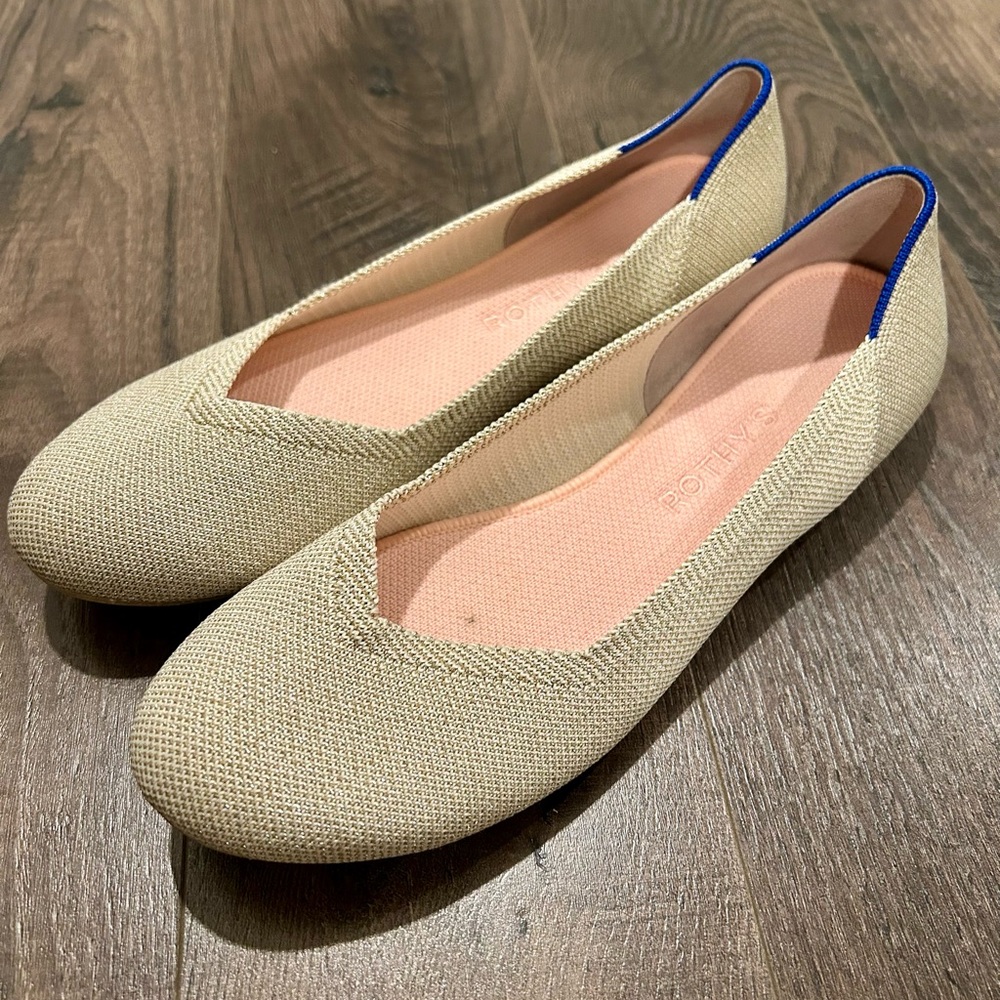 ROTHYS The Flat Light Gold Metallic Round Toe Flat Size 9